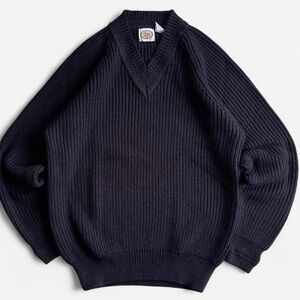 Vintage Picket and Post Classic Black Acrylic Knit V-Neck Sweater L